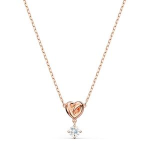 New Swarovski Life Long Rose Gold Heart Pendant Necklace with Dangle Crystal